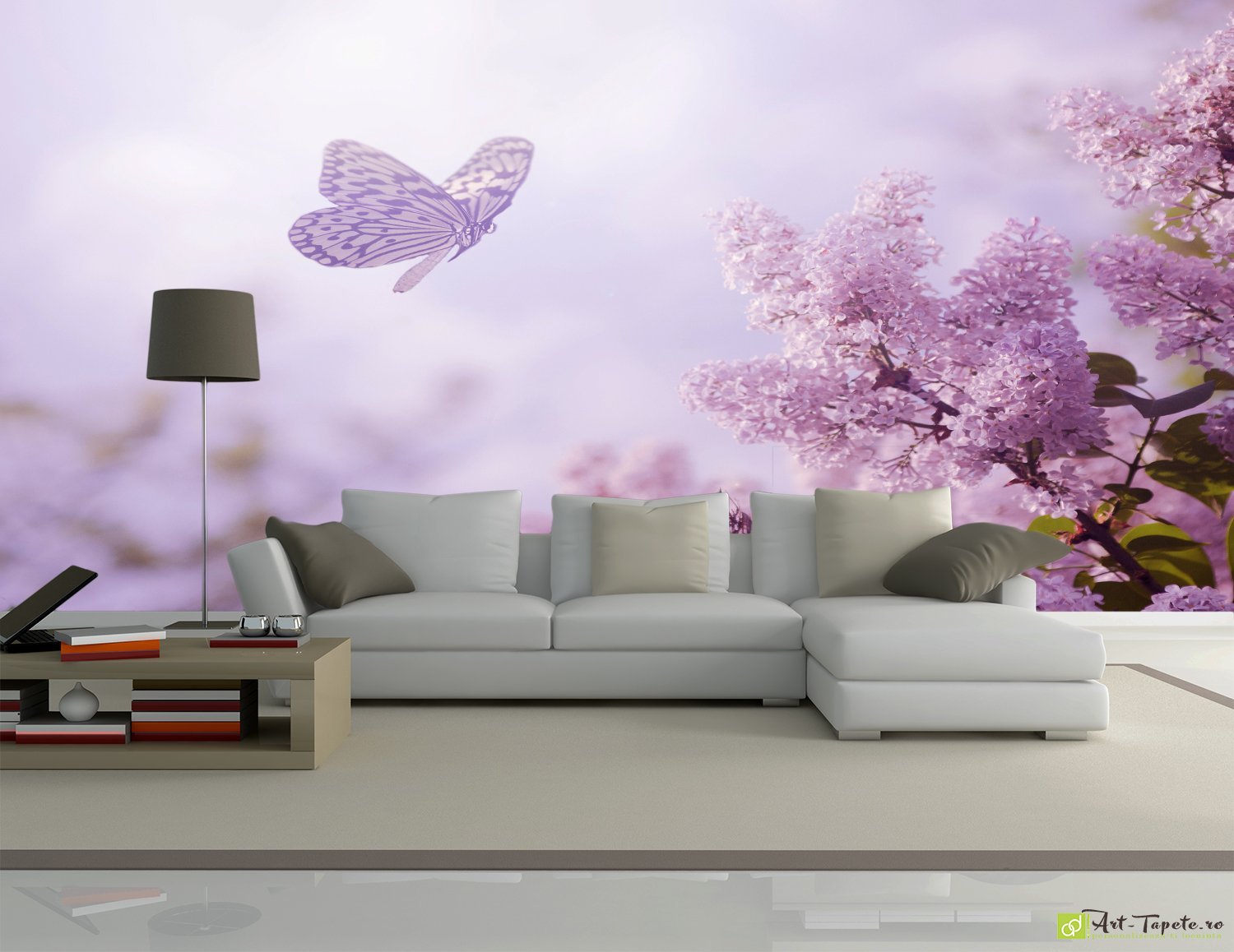 Fototapet Flori în Romănia - Fluture frumoasă și flori