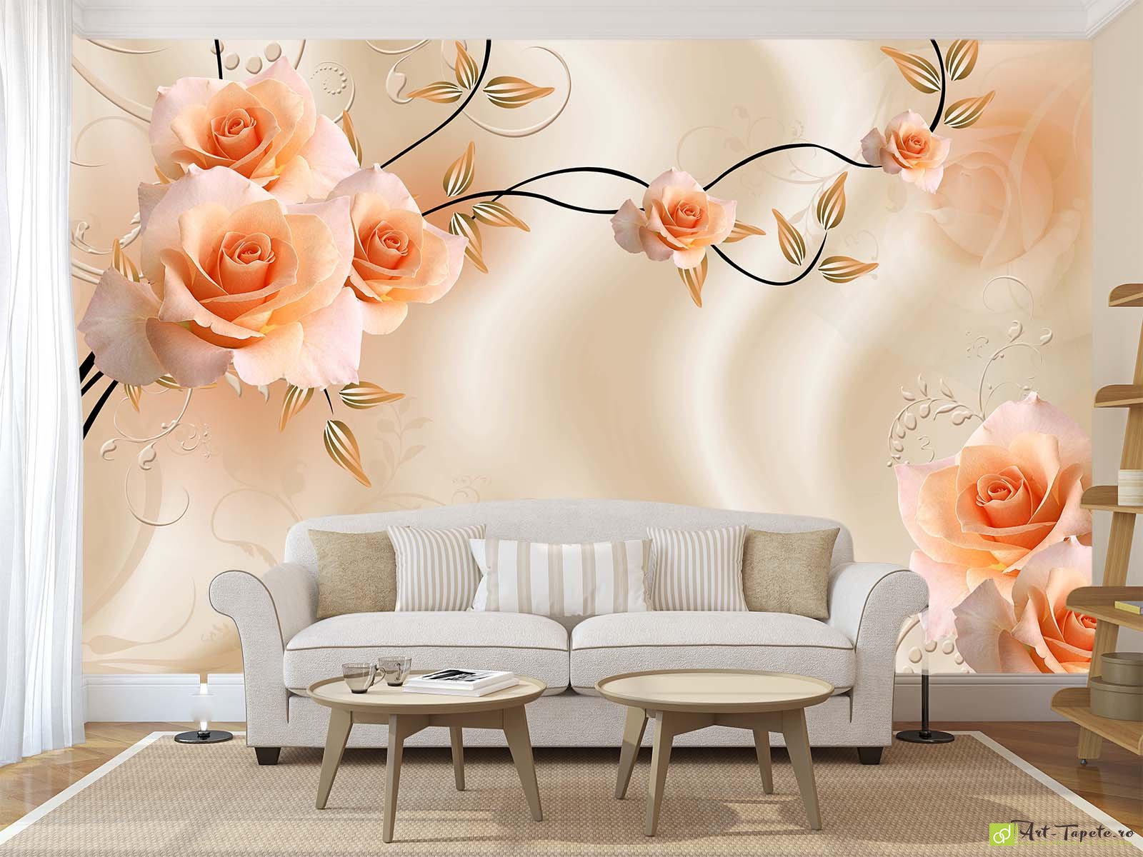 Tapet Flori în Romănia - Trandafiri pe un fon delicat, tapet 3d