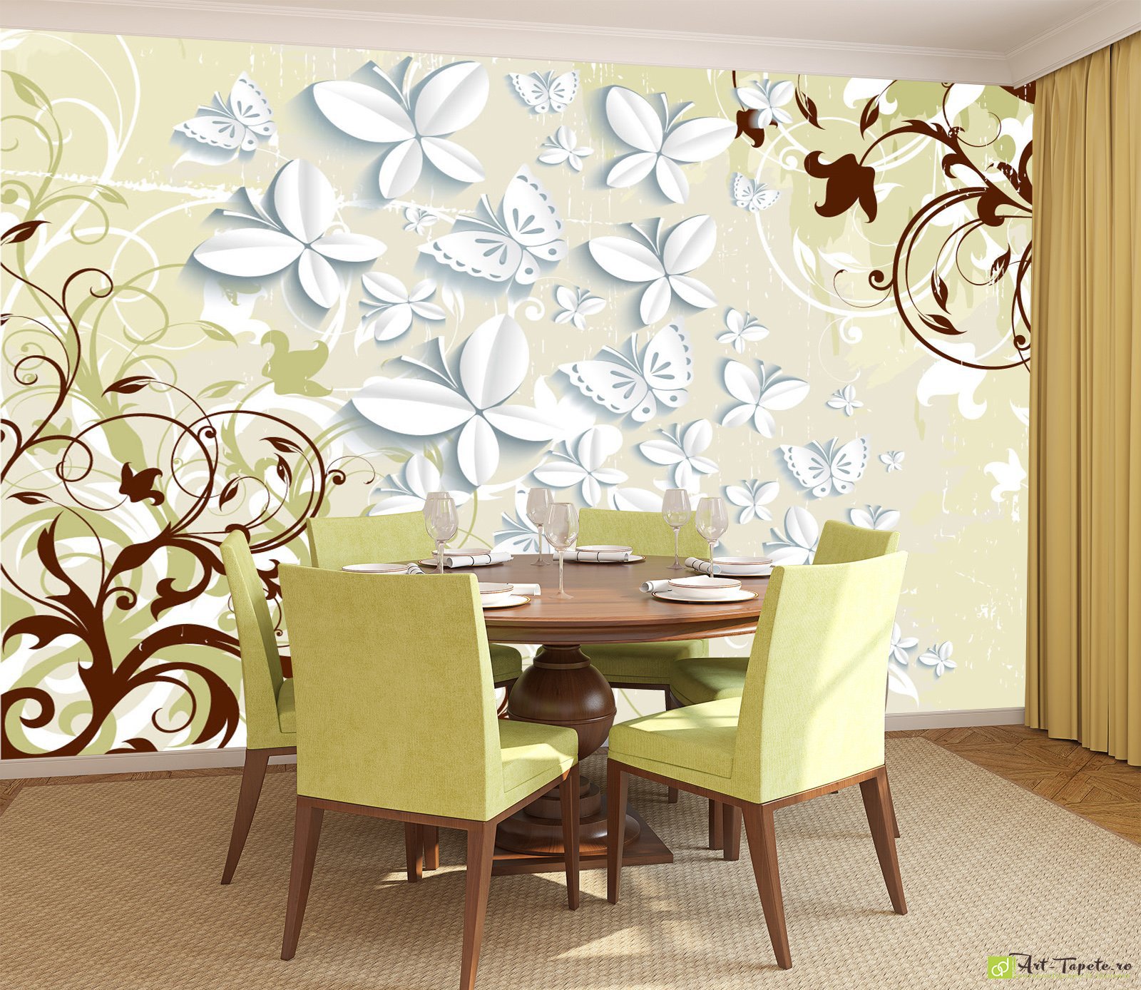 Tapet 3D Fundal deschis cu fluturi