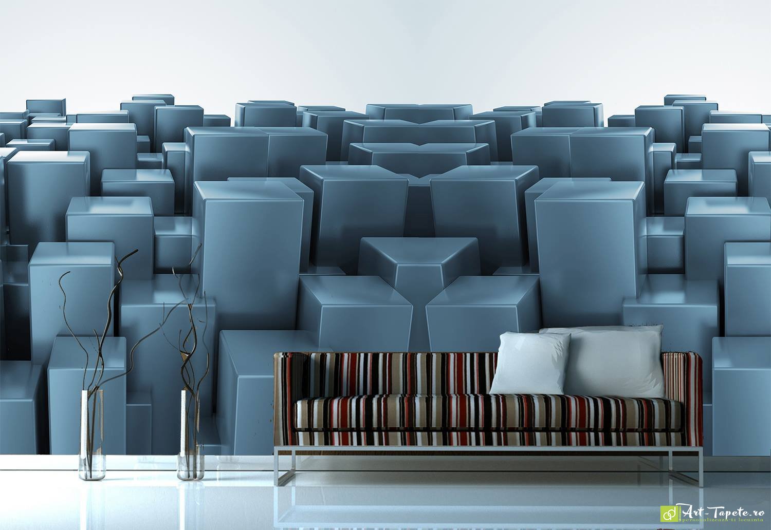 Fototapet Cuburi 3D in culori intunecate, Tapet decorativ in living si dormitor