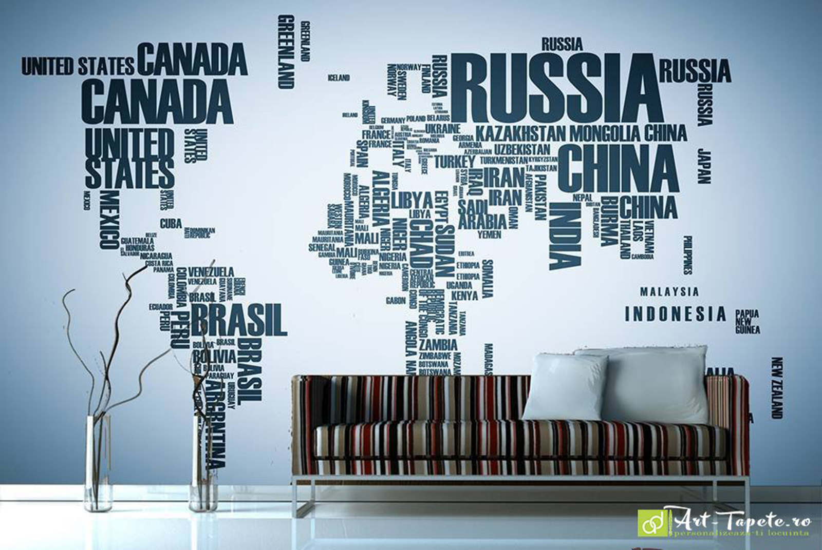 Fototapet Hartă lumii pe fundal deschis, tapet decorativ