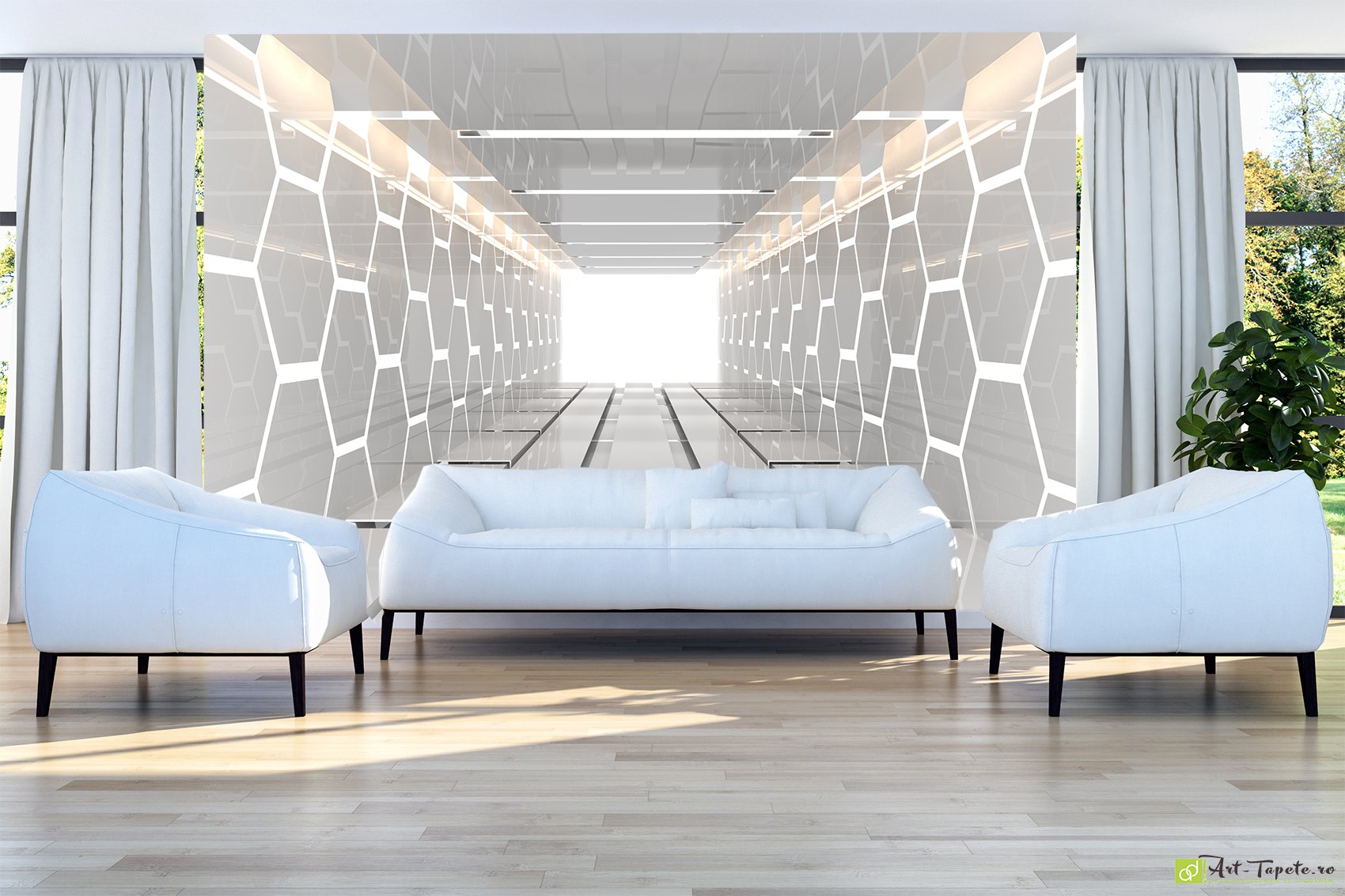 Fototapet 3D Tunel culori deschise, Tapet 3d decorativ personalizat