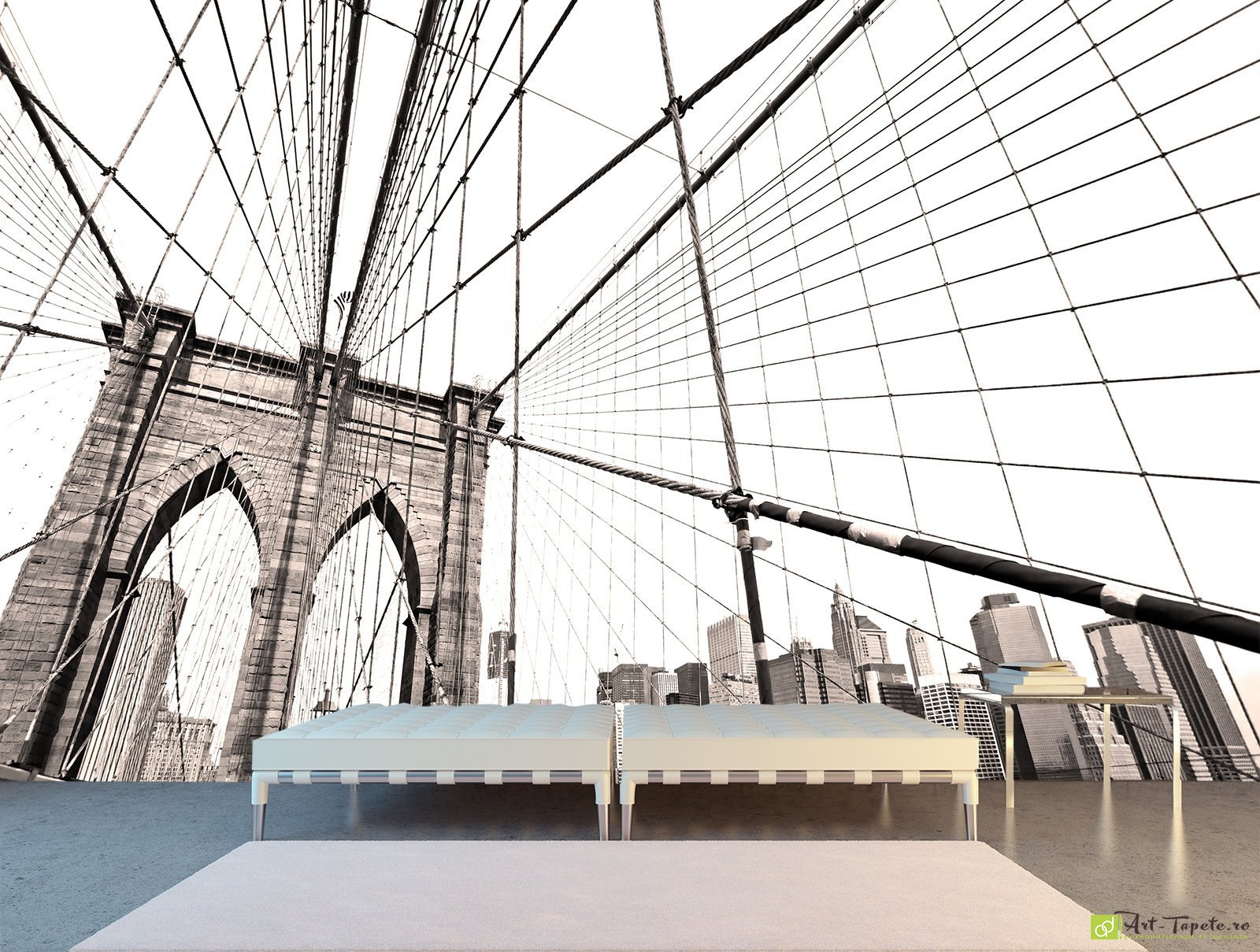 Fototapet Oraș pod de la New York alb negru