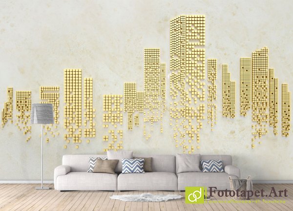 Fototapet Ilustrație unui oraș în cuburi, tapet living