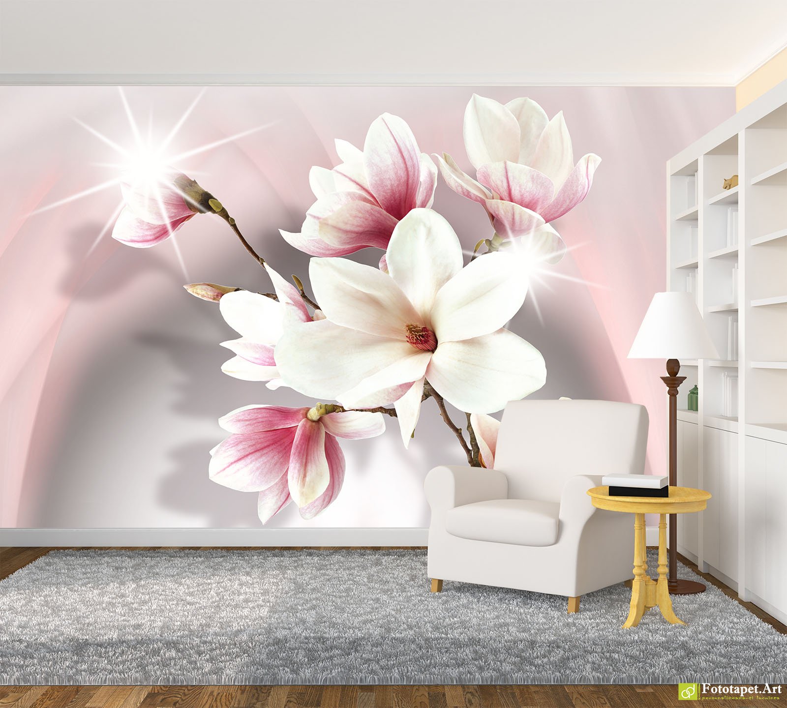 Fototapet Flori în Romănia la comandă - Magnolia pe fundal roz