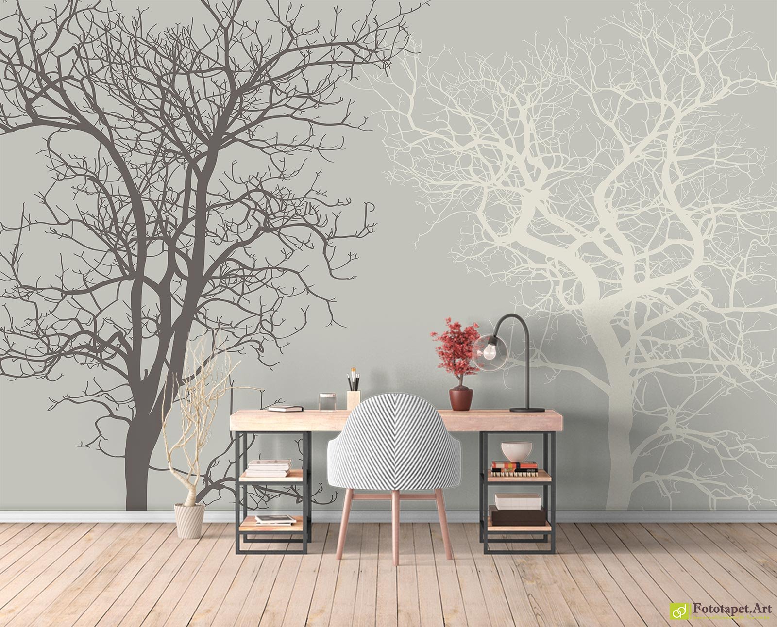 Fototapet Copaci pe un fundal gri | tapet de perete