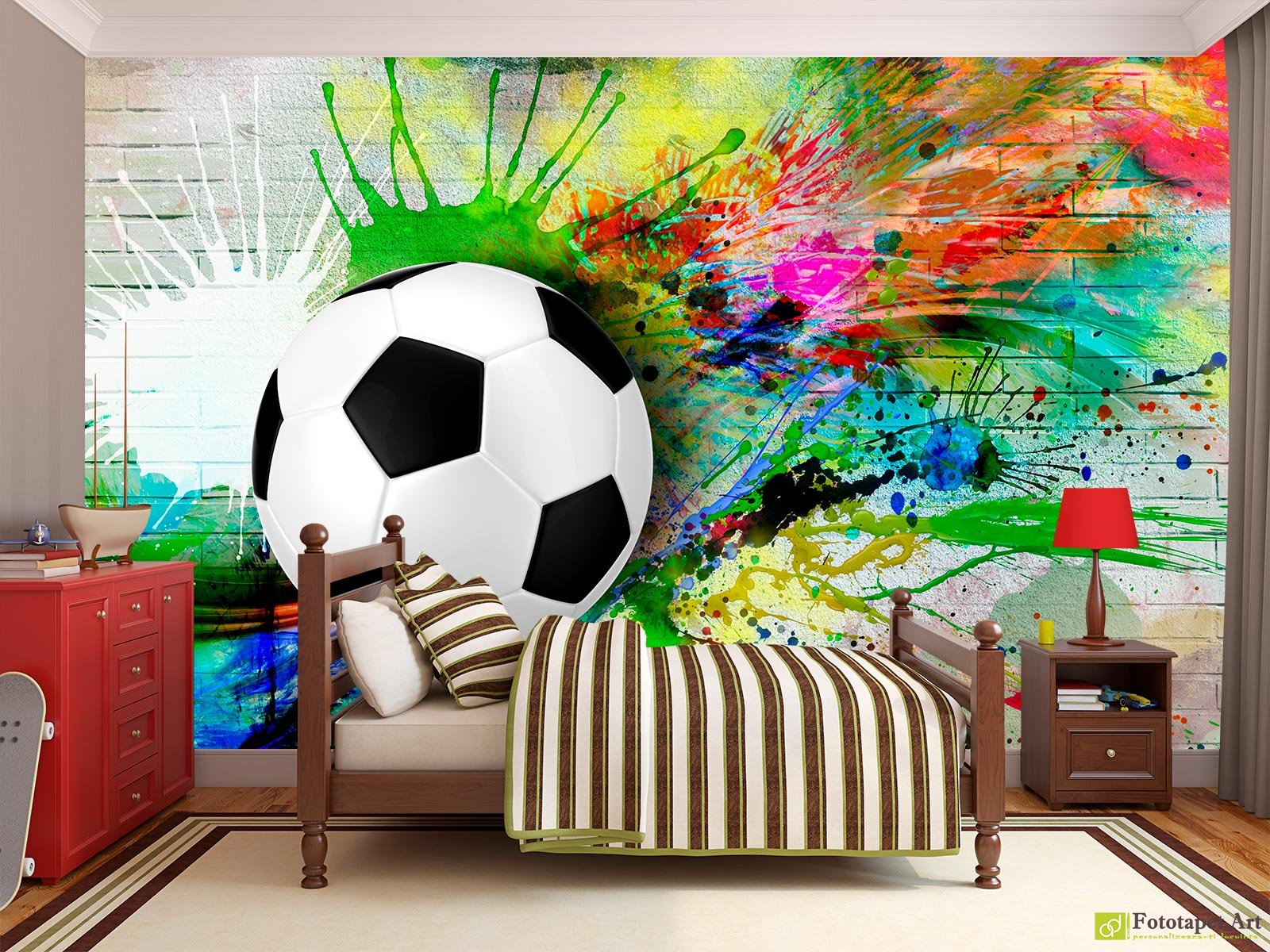 Fototapet Minge de fotbal și perete de cărămidă