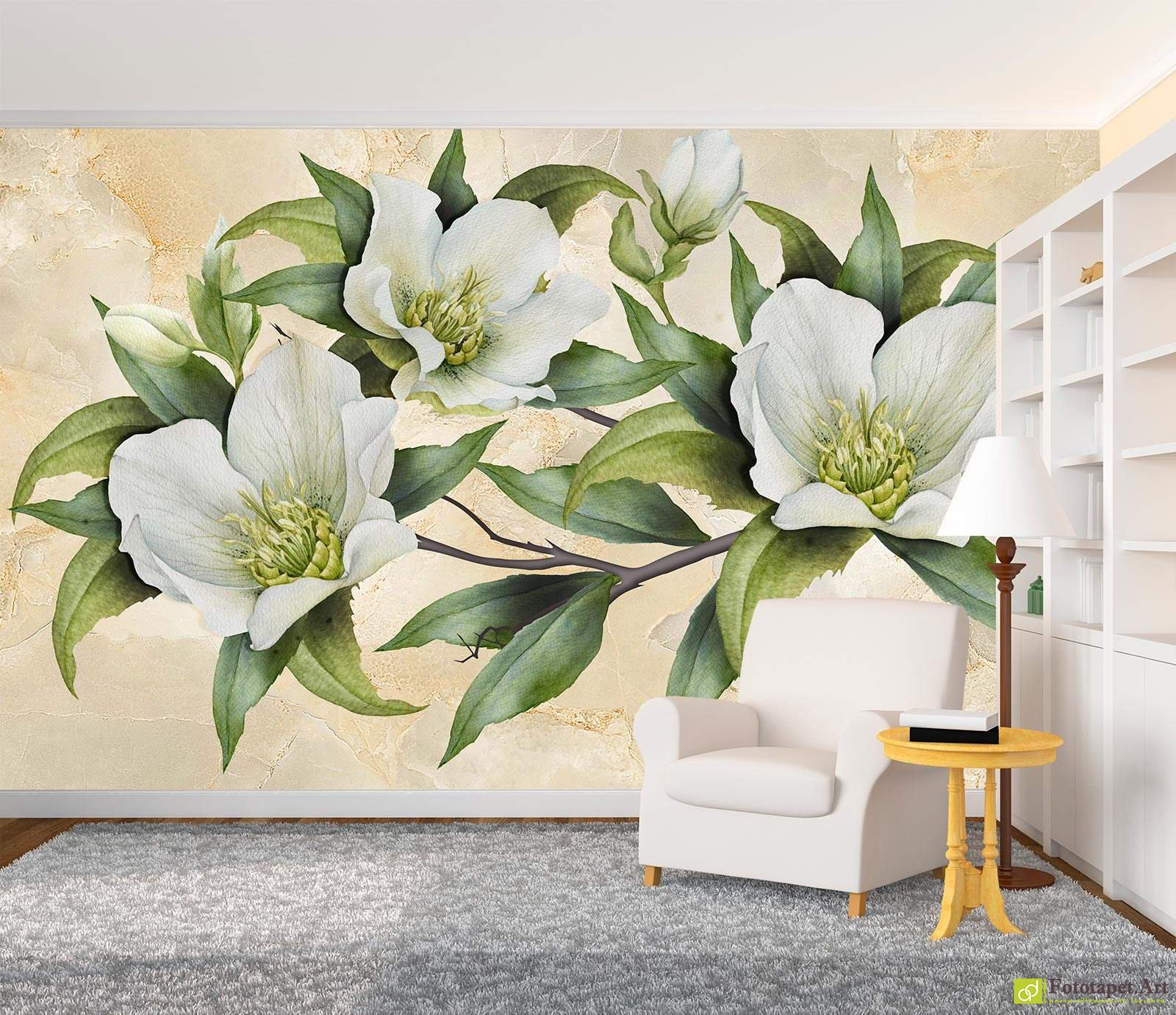 Fototapet Flori  la comandă - Flori și fundal de marmură