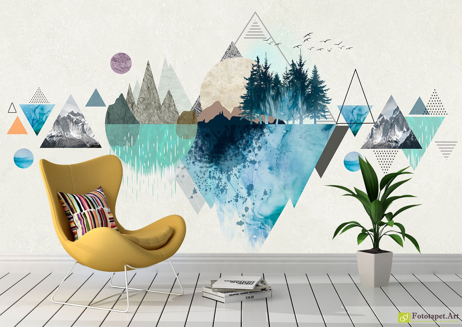 Fototapet personalizat Abstracție pe fundal gri, tapet geometric pentru living