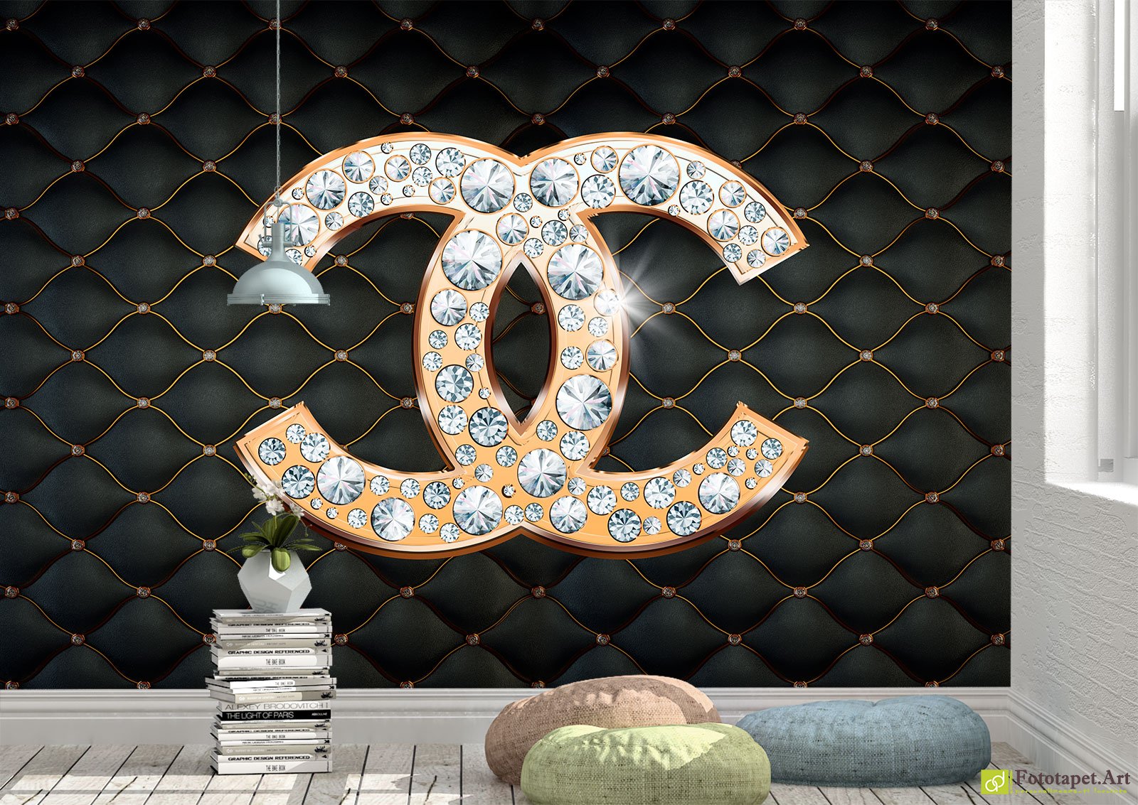 Fototapet Piele neagră și logo cu diamante, tapet decorativ