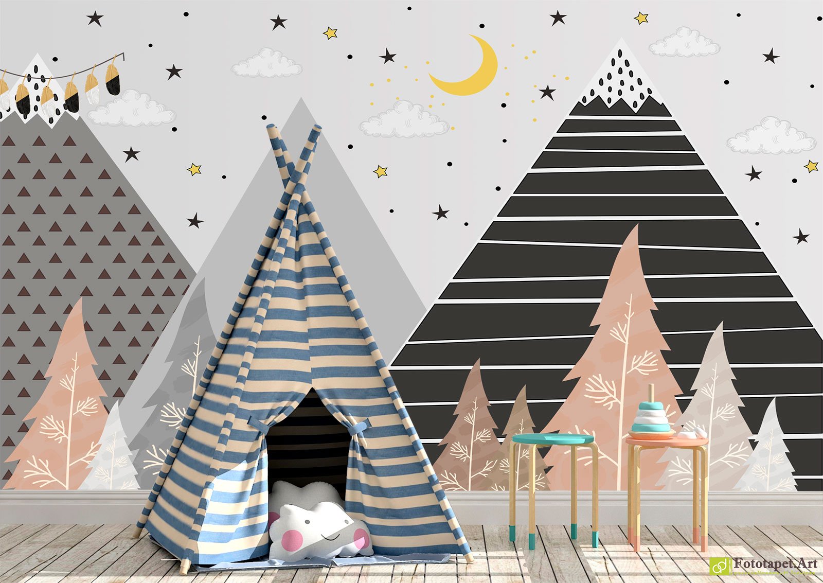 Fototapet Munți și stele, Tapet pentru copii