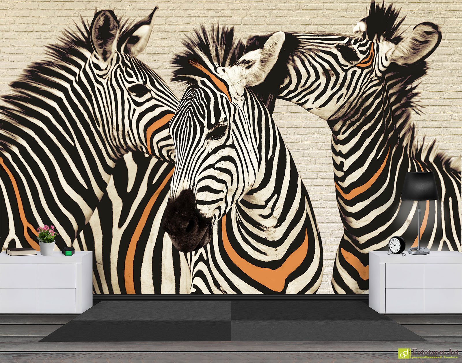 Fototapet cu animale Trei zebre, Tapet decorativ living