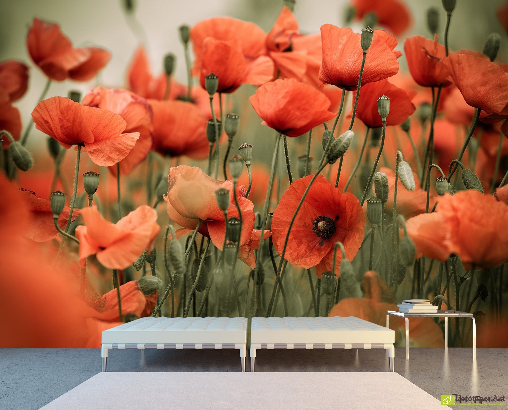 Tapet decorativ câmp de maci roșii