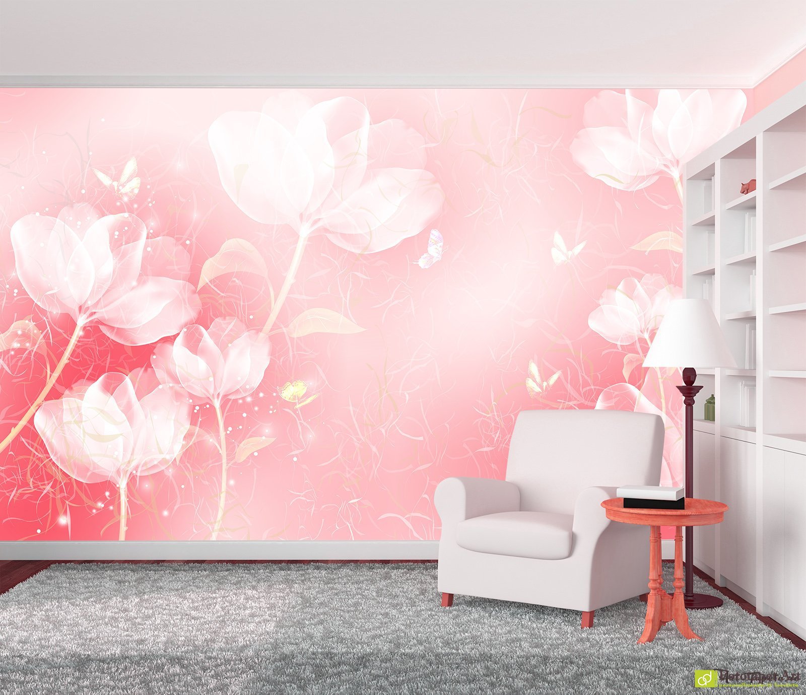 Fototapet vinil flori pe fundal roz, tapet decorativ