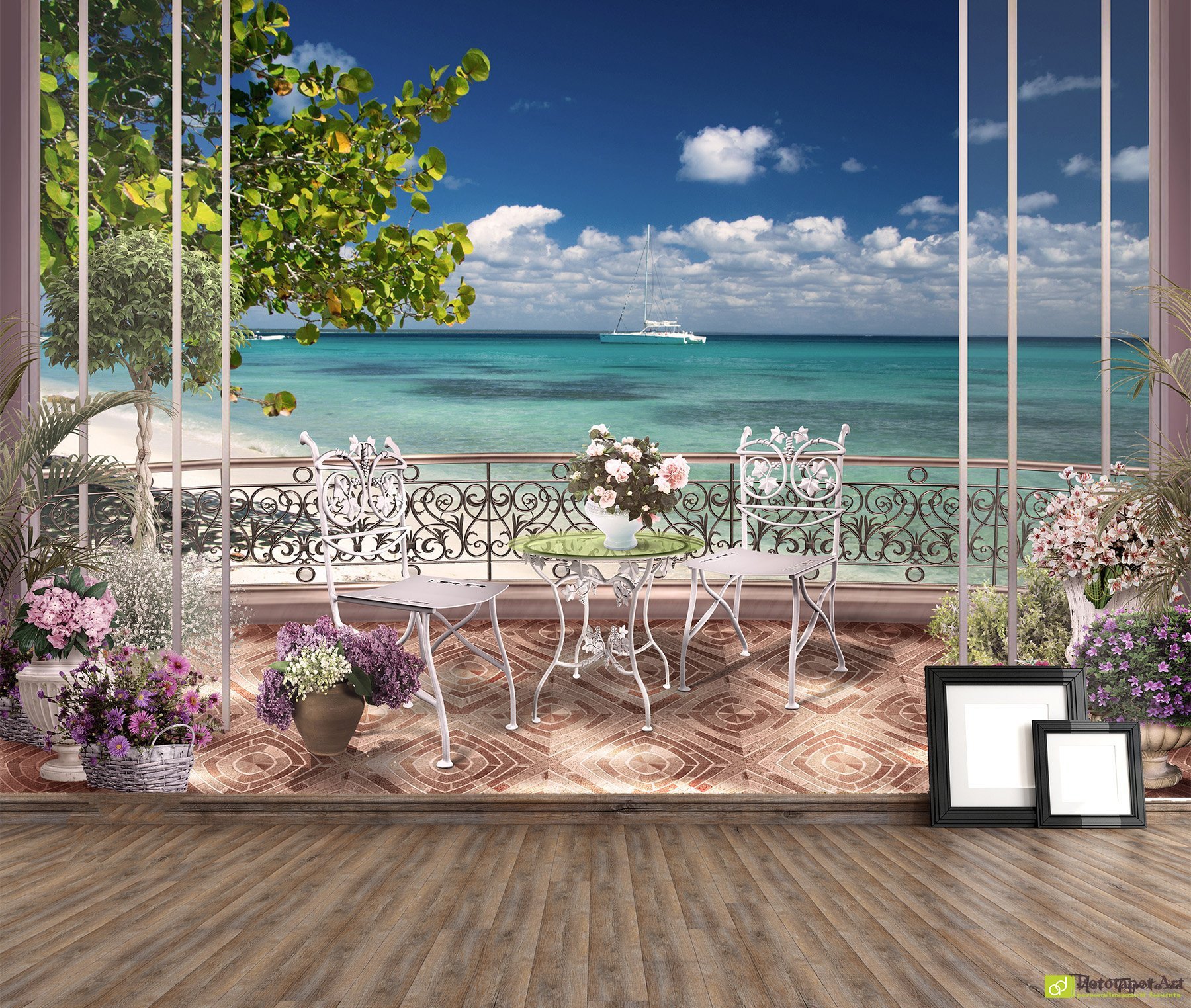 Fototapet Privire de la balcon Mare si plaja |Tapet dormitor