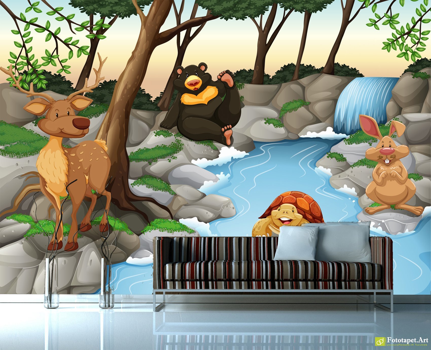 Fototapet copii Pârâiaș și Animale, tapet pt copii