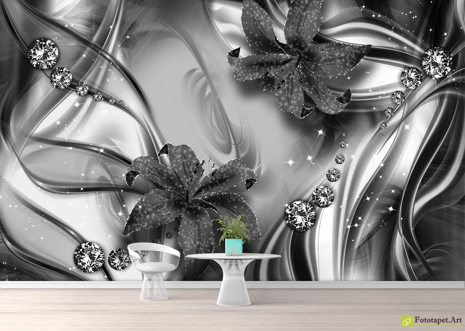 Elegant tapet dormitor Crini pe fundal abstract