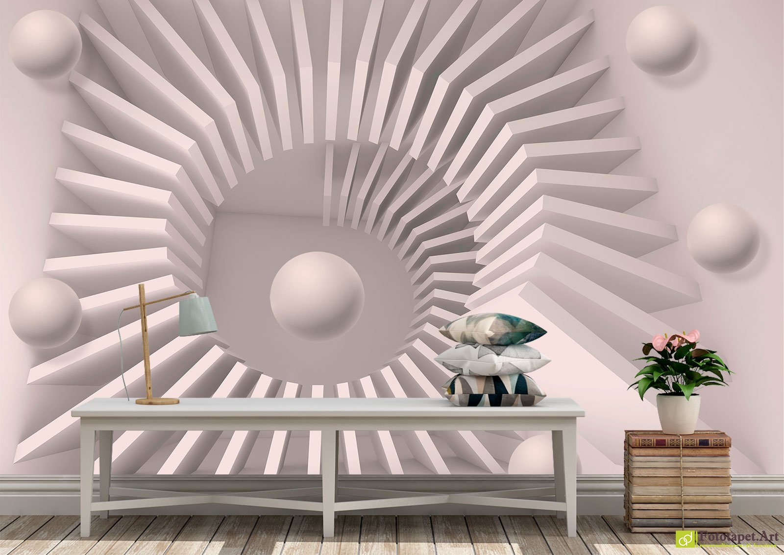 Fototapet Spirală și bile, tapet 3d living personalizat