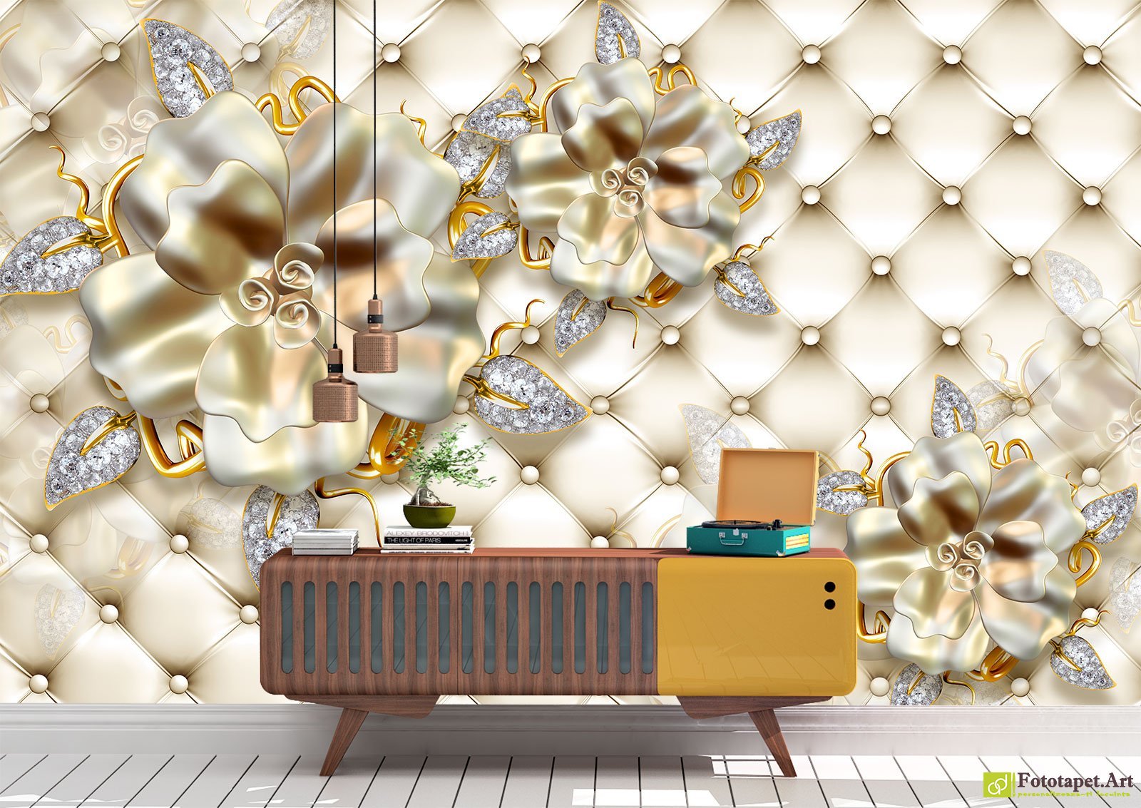 Fototapet 3d Flori pe fondal de piele, tapet cluj decorativ