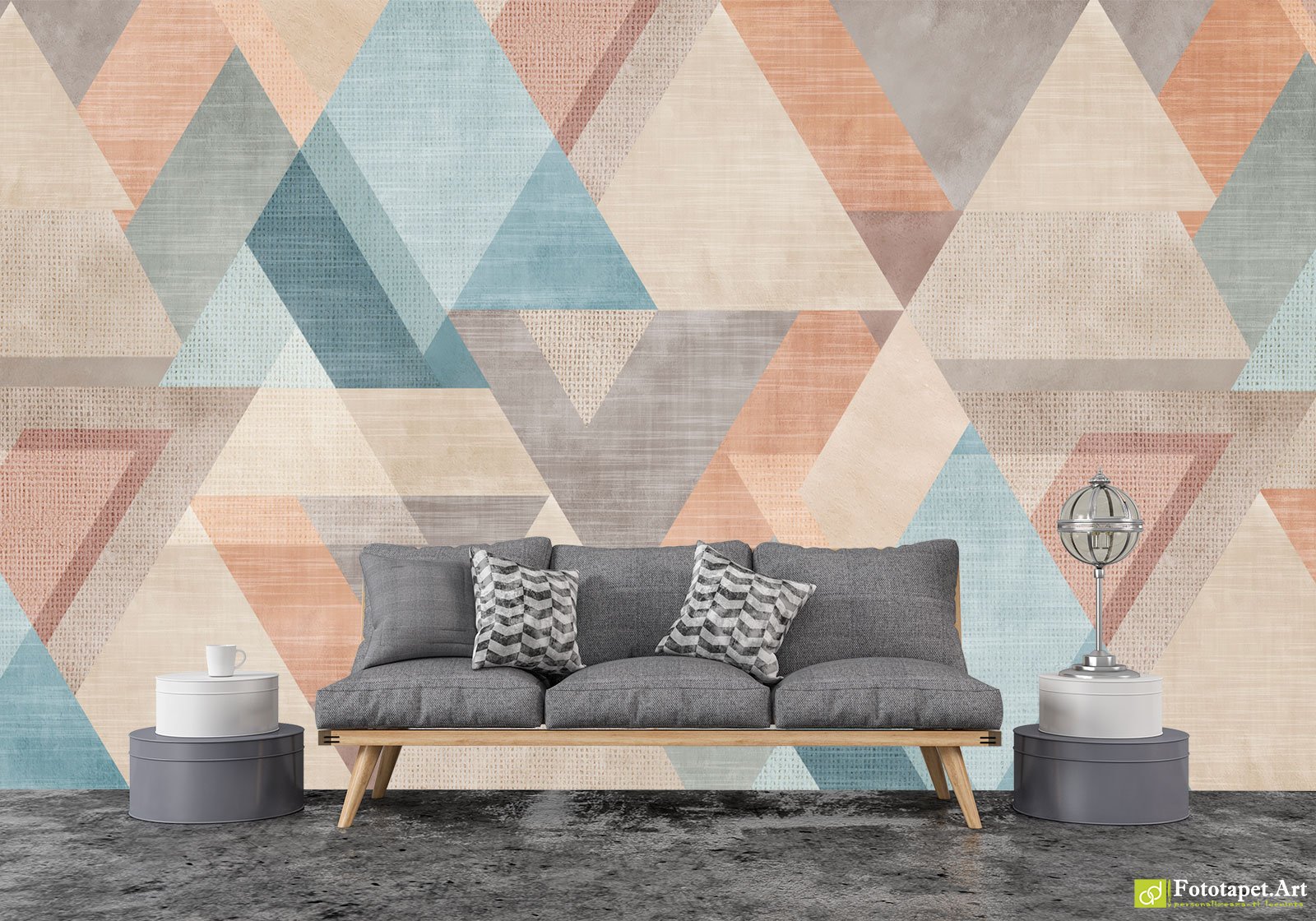 Tapet lavabil geometric, decor perete living la comanda