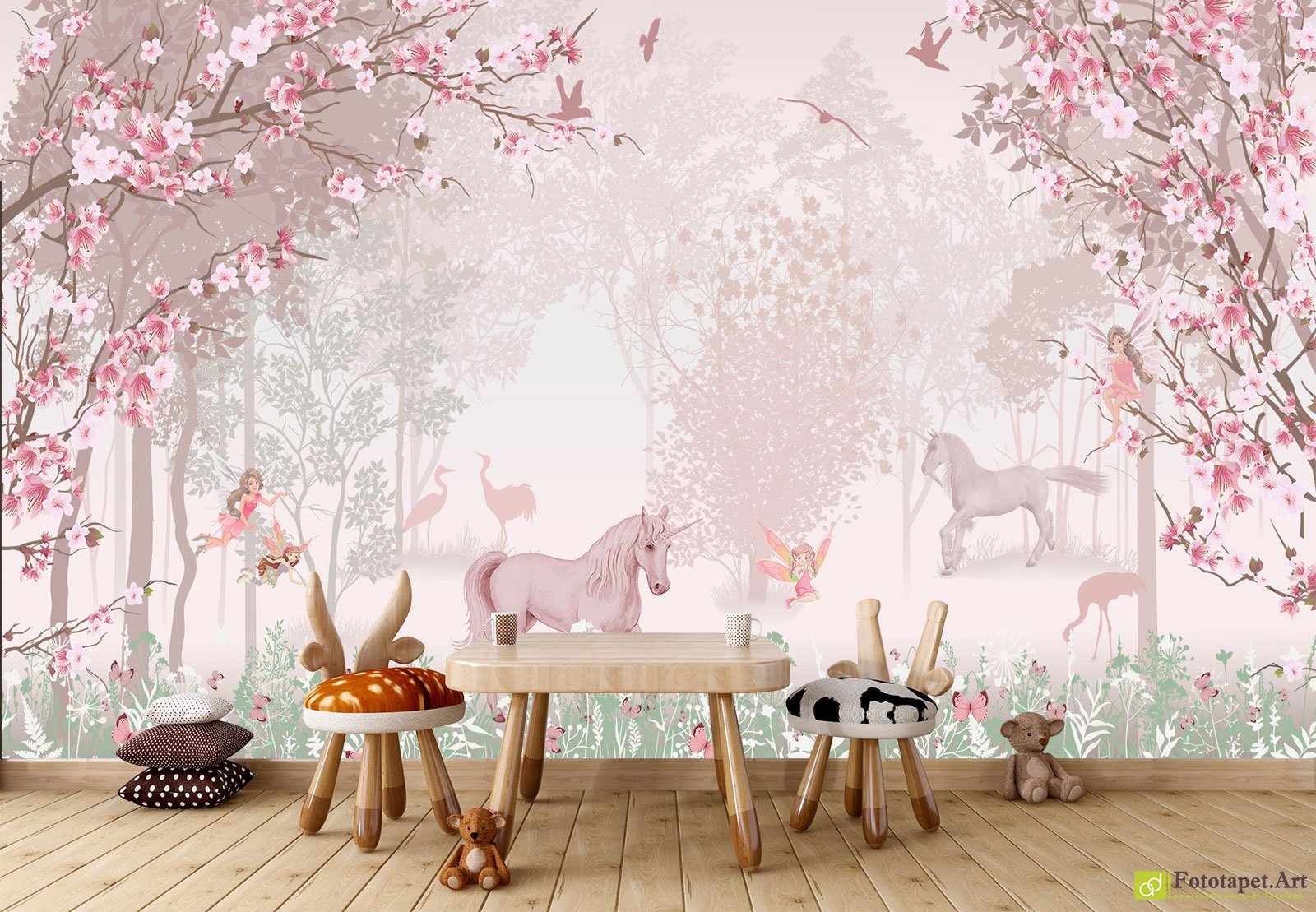 Fototapet Unicorn si zâne, tapet pe perete