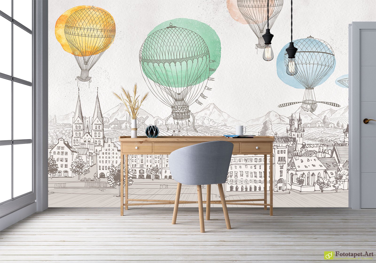 Baloane deasupra orașului fototapet personalizat