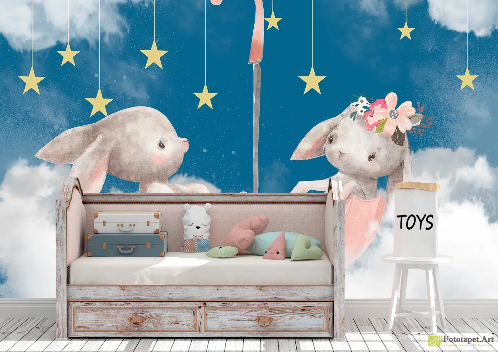 Fototapet pentru copii Iepurasi și stele