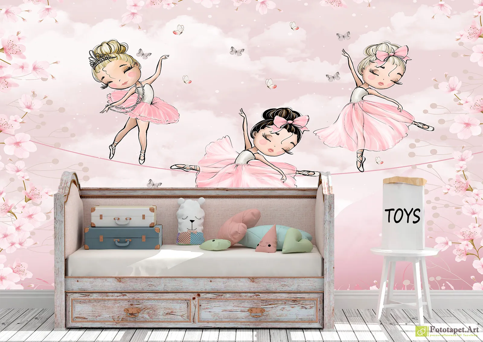 Fototapet copii balerine și flori de sakura