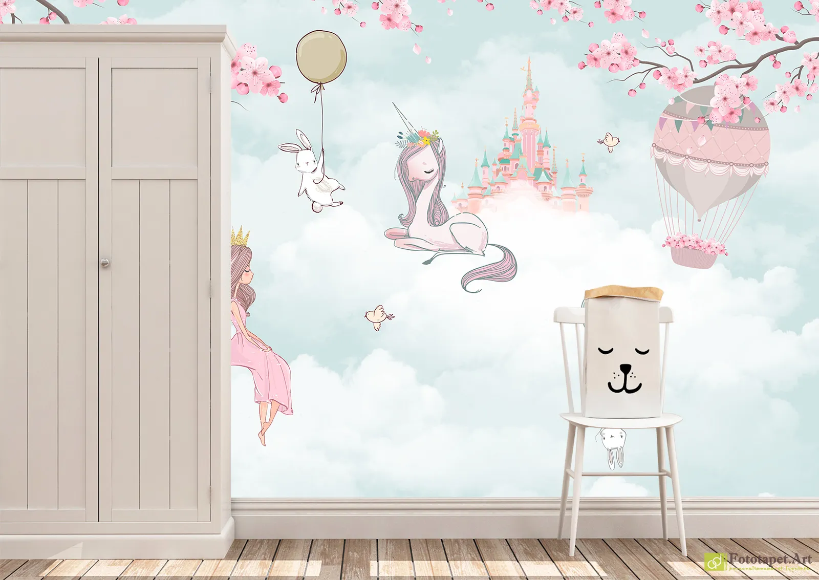 Fototapet copii Unicorn, prințesă și sakura