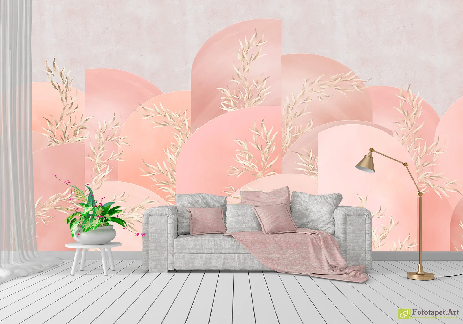 Fototapet dormitor/living Geometrie și frunze