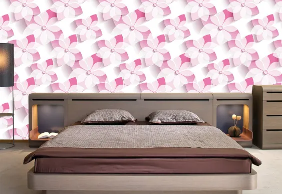 Tapet 3D Flori pe fundal roz, Tapet decorativ