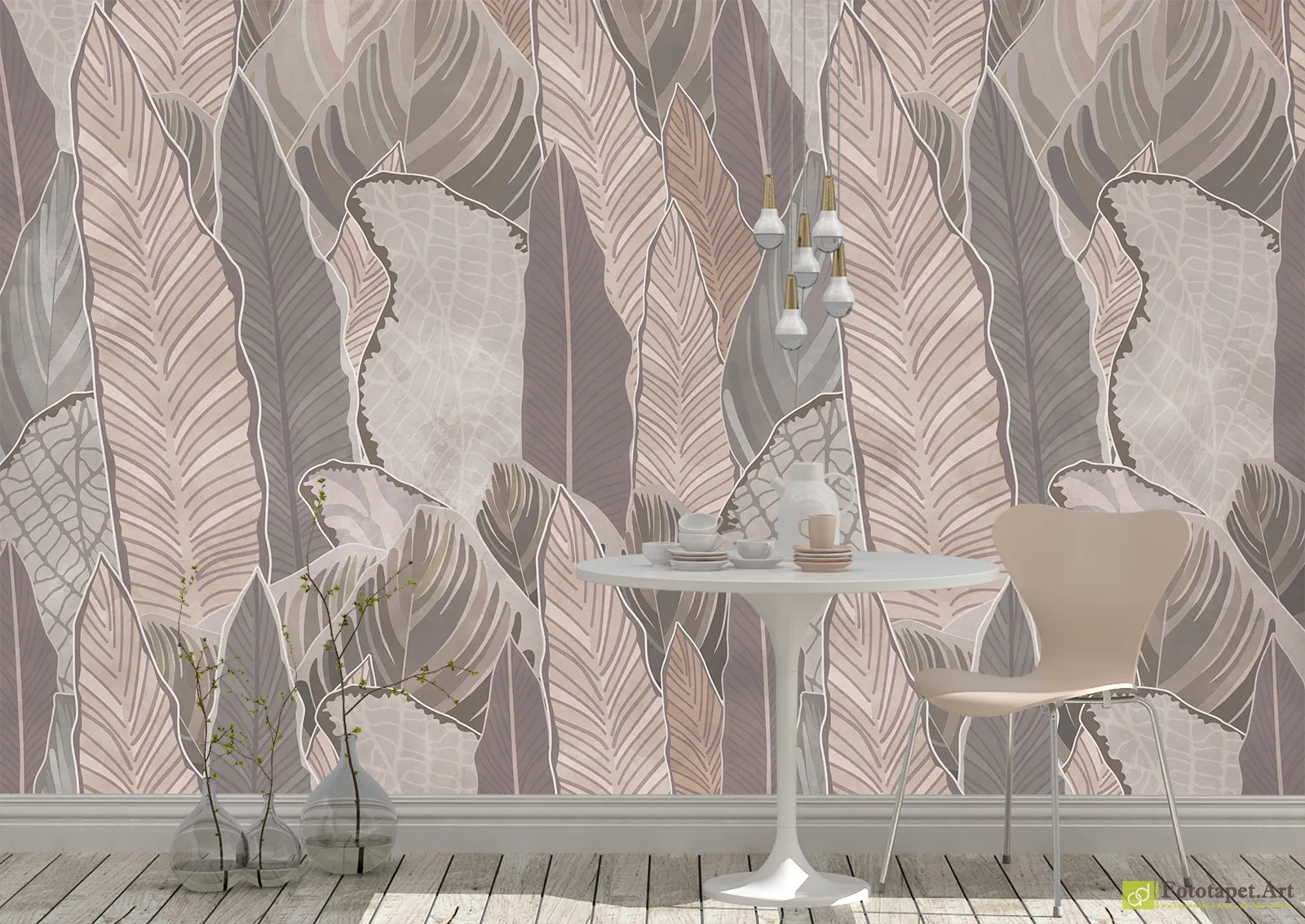 Fototapet living, frunze în stil acuarelă | Art-Tapete.ro