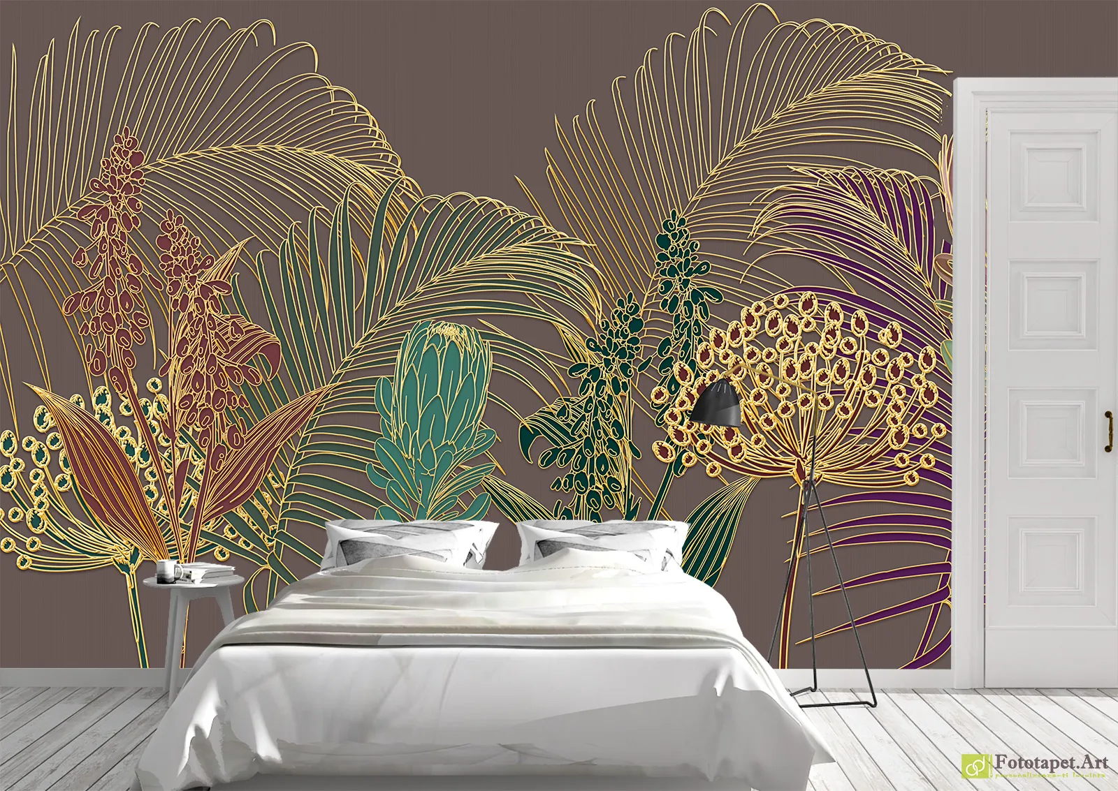 Fototapet in dormitor, living flori tropicale în stil 3D