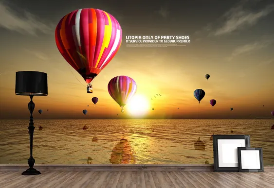 Fototapet Baloane cu aer cald asupra mării, Tapet peisaj