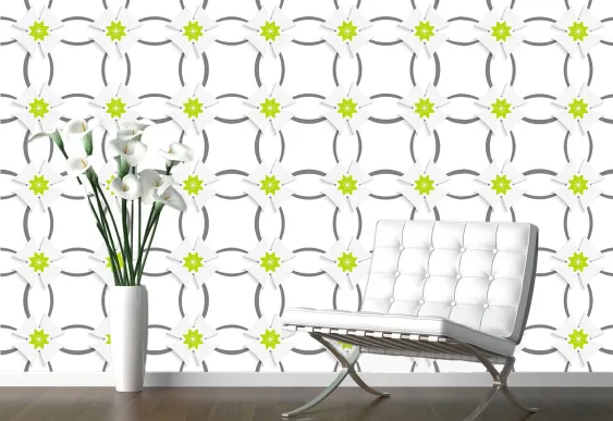 Fototapet 3D in dormitor Flori pe fundal alb, tapet personalizat la comanda