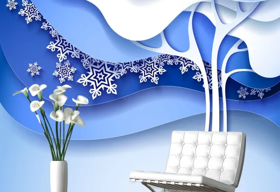 Tapet 3D Copac albastru, Fototapet decorativ