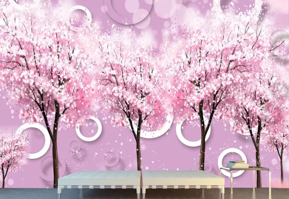 Fototapet 3D Sacura fundal roz, Tapet 3d