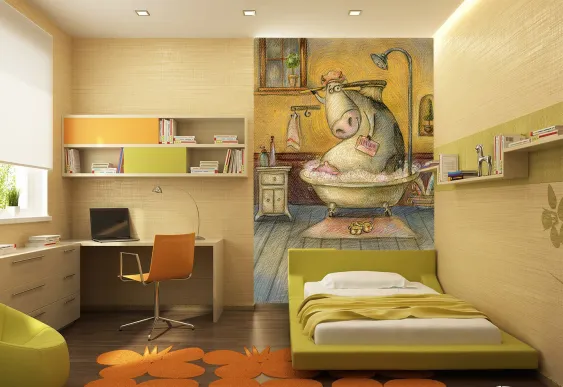 Fototapet Vacă amuzanta în duș, tapet pentru copii