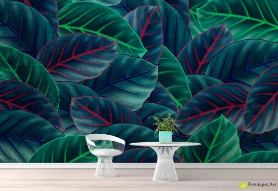 Fototapet Flori, Tapet decorativ - Fundal din frunze