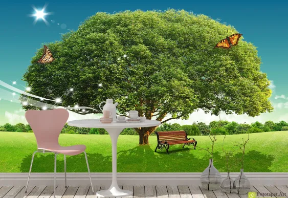 Fototapet vinil Natură - Copac pe Câmp. fototapet. tapet bucatarie