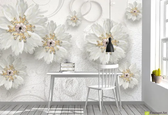 Tapet decorativ - Flori pe fundal deschis