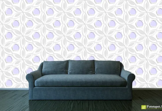 Tapet 3d - Flori pe fundal alb, fototapet decorativ