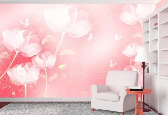 Fototapet vinil flori pe fundal roz, tapet decorativ