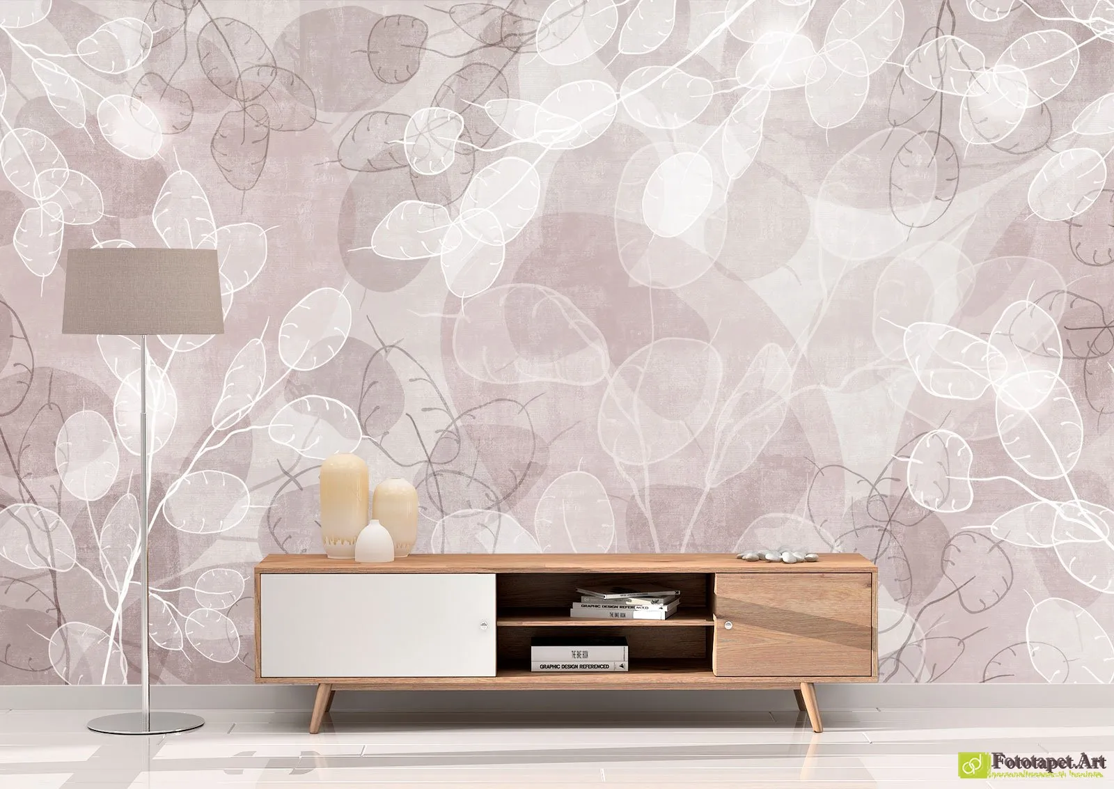 Fototapet Frunze și crengi pe fundal deschis | Tapet