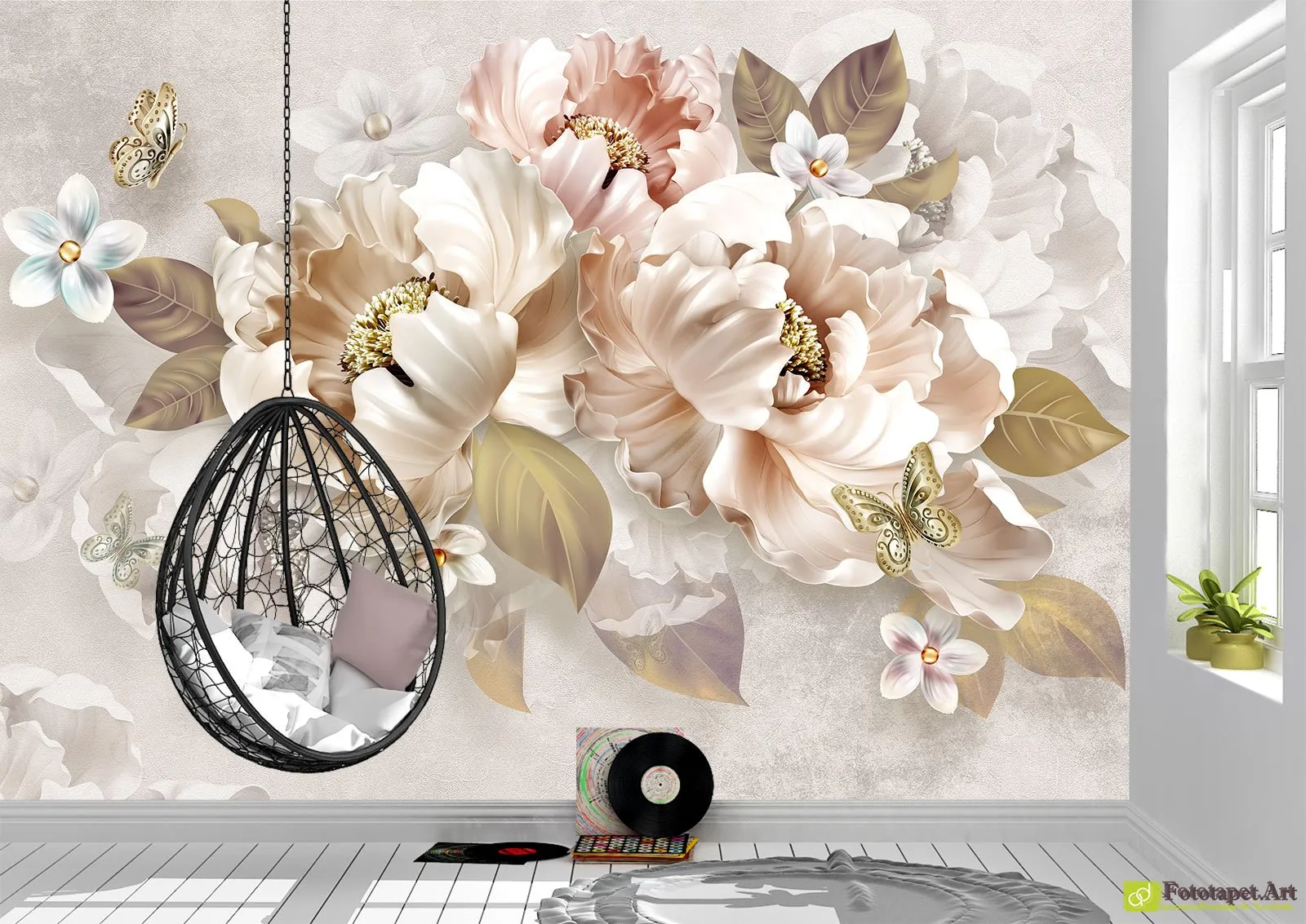 Fototapet Flori - Flori și fluturi, Fototapet 3D