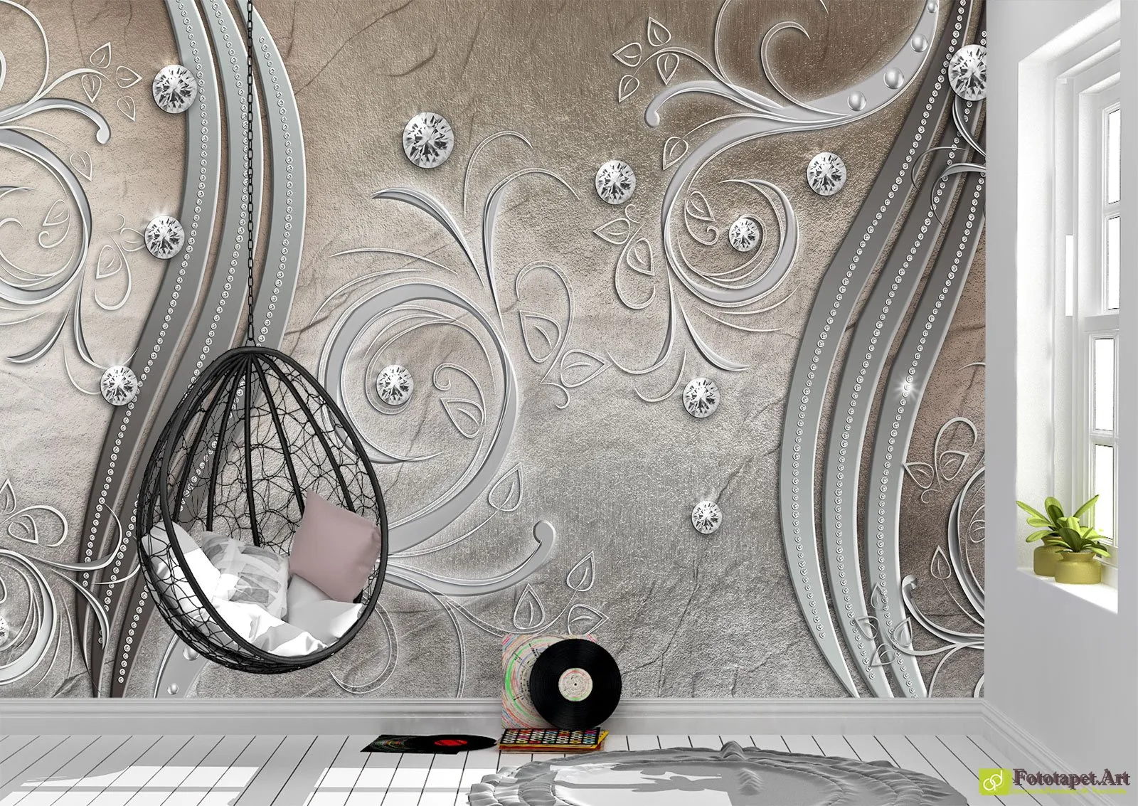 Tapet 3d living bucle pe fundal întunecat, fototapet decorativ personalizat