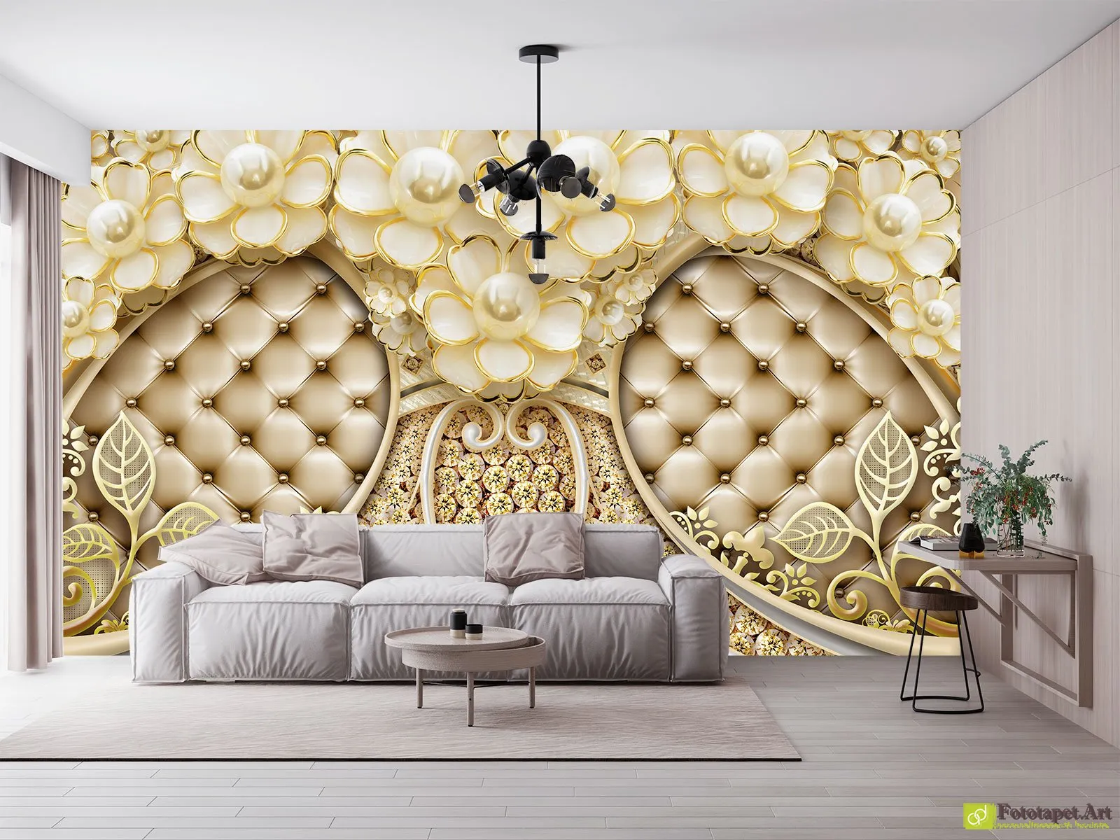 Fototapet Imitație de piele și flori, tapet 3d decorativ in living si dormitor