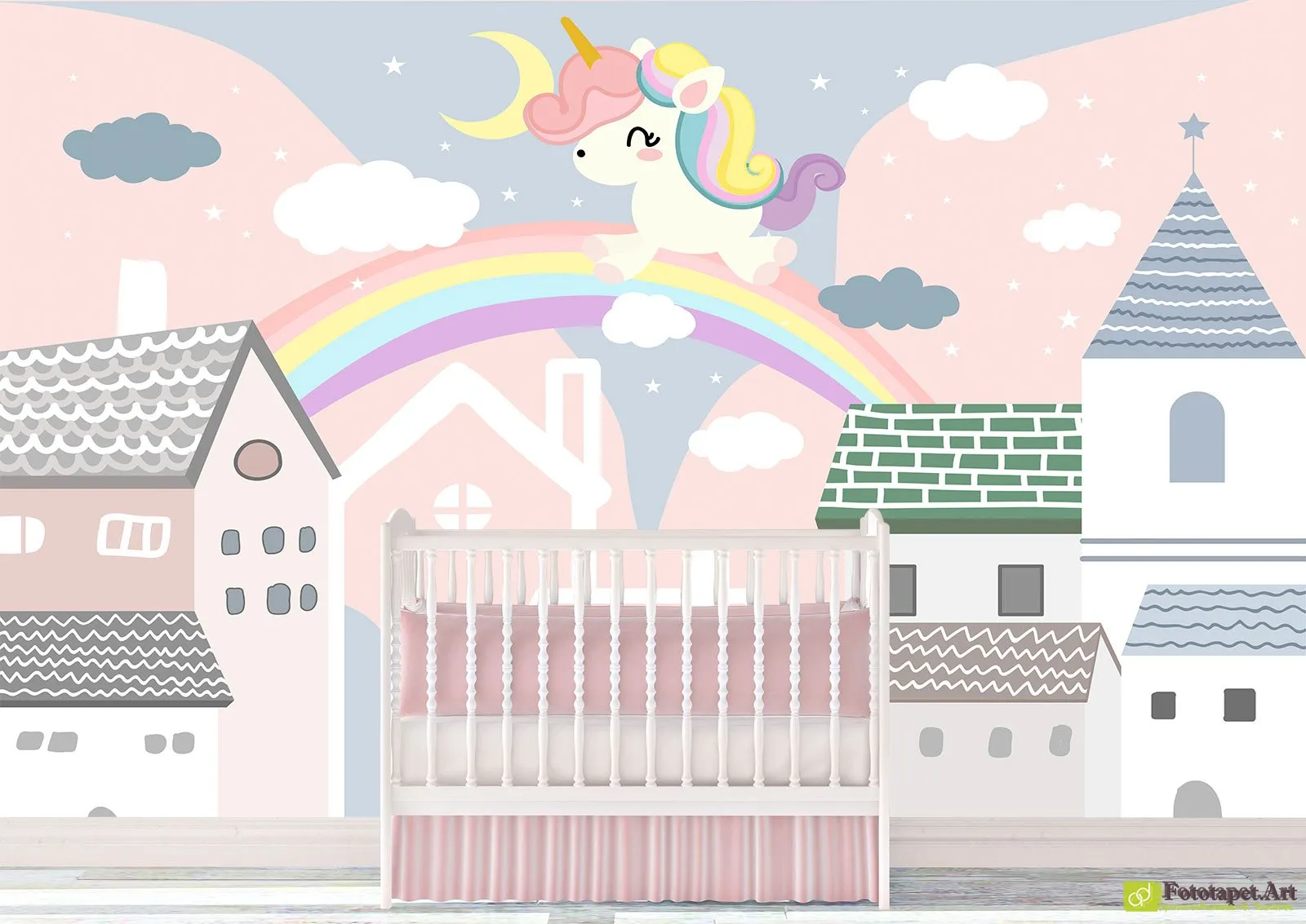 Fototapet Unicorn și curcubeu, Tapet pe perete