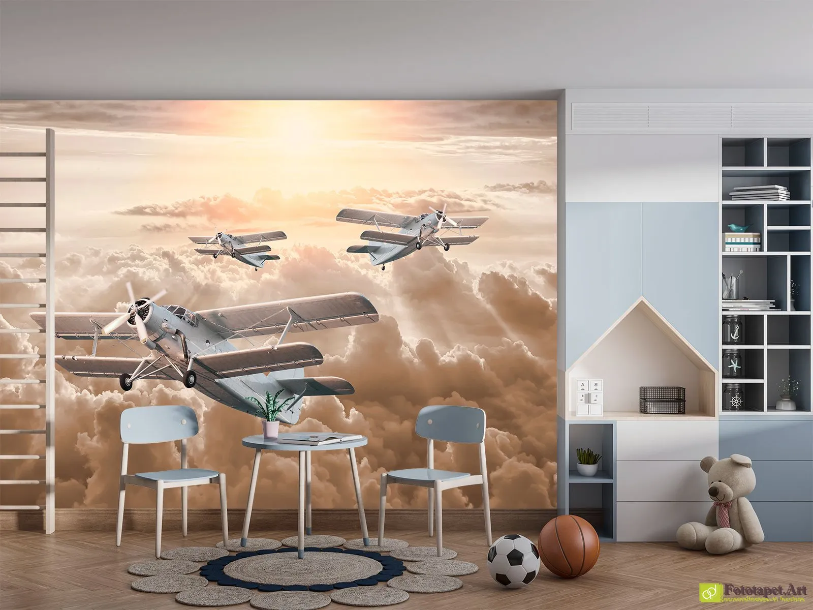 Fototapet copii Avioane in cer, Tapet lavabil