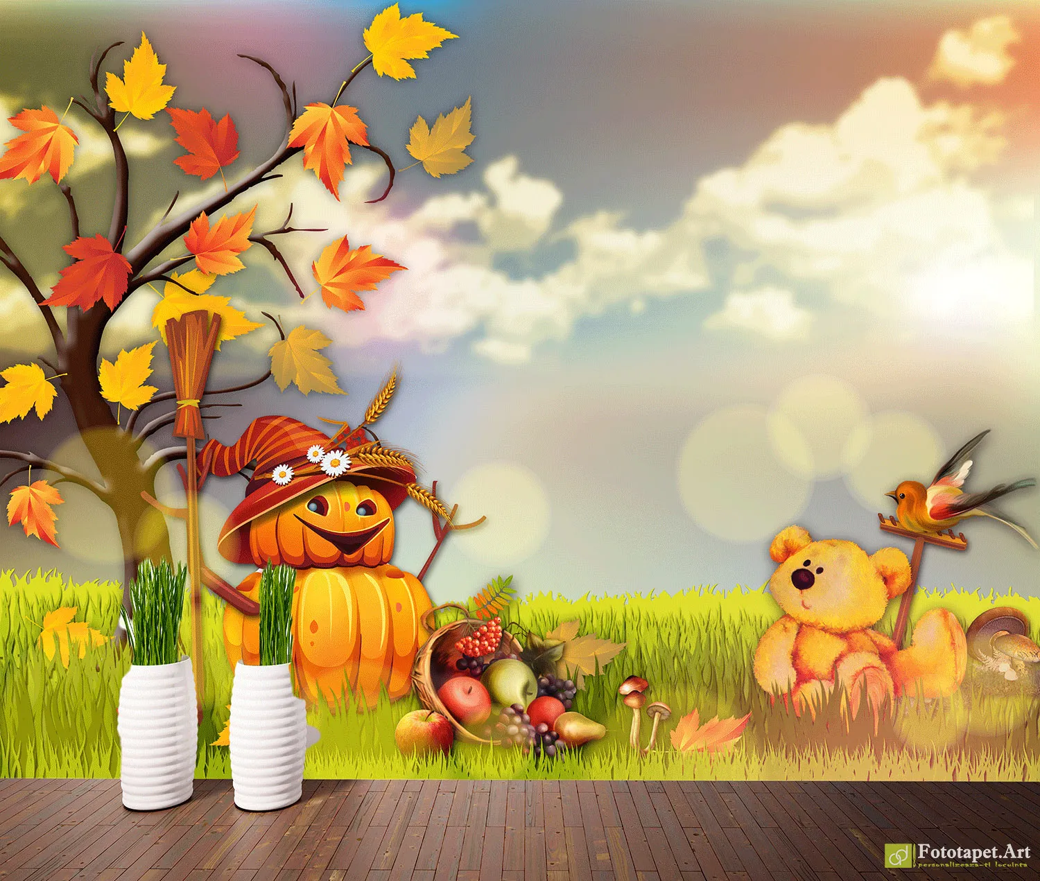 Fototapet copii Bostan amuzant și Ursul, tapet camera copii
